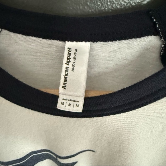 American Apparel Narrows Yacht Club Lake Leeanu Baseball Tee Navy and White M - Picture 2 of 3